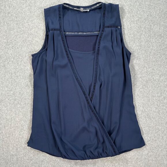 Daniel Rainn Sleeveless Wrap Blouse Women's Small Navy Blue Cut Out Layered Top - Picture 1 of 7